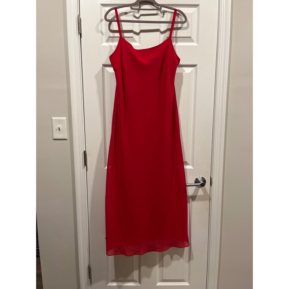 Plaza South‎ Red Chiffon Cowl Neck Midi Dress Spaghetti Strap Size 14 Formal